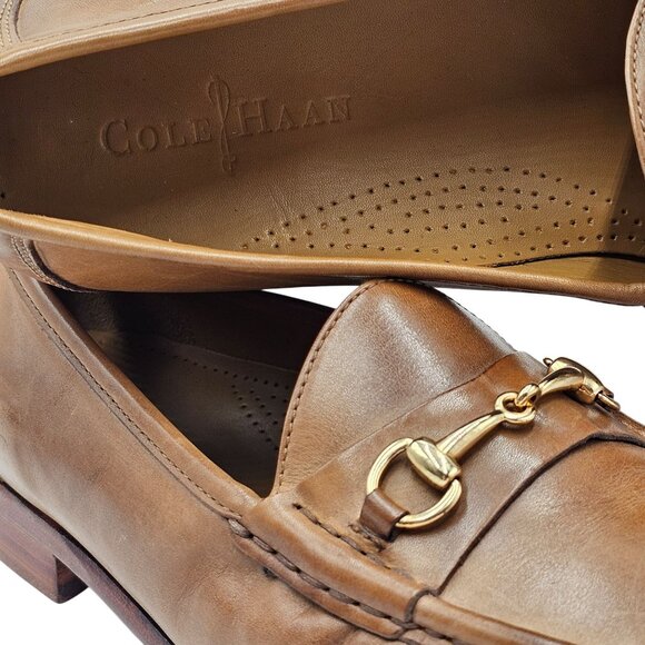 Cole Haan Mens 11.5M Light Brown Tan Gold Horsebit Leather Dress Shoes Loafers - Picture 10 of 14